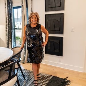 INC International Concepts Black and Gold Sequin Sheath Dress